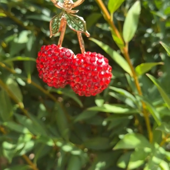 Red and Gold Cherry Keychain with red rhinestones NWT - Picture 7 of 9